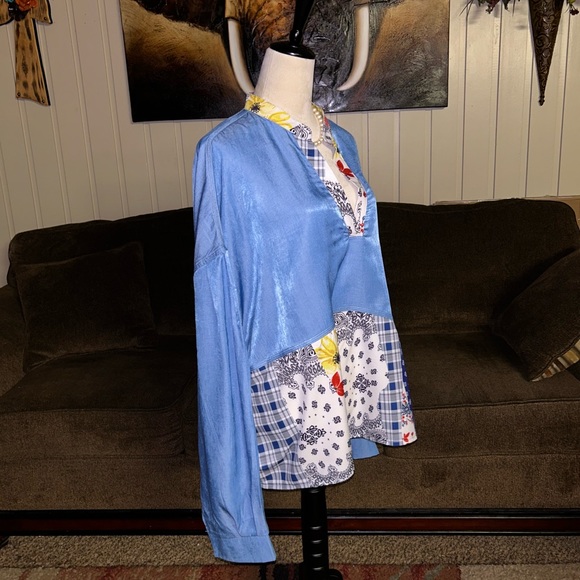 Ursime • Size 4X-Large • Blue • Boho • Pullover •  Blouse • Patchwork Design - Picture 6 of 9